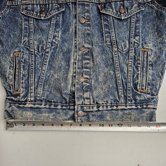 Levis Vintage Jean Jacket USA 1980s Acid Washed Denim Trucker Red Tab Distressed - Picture 7 of 16